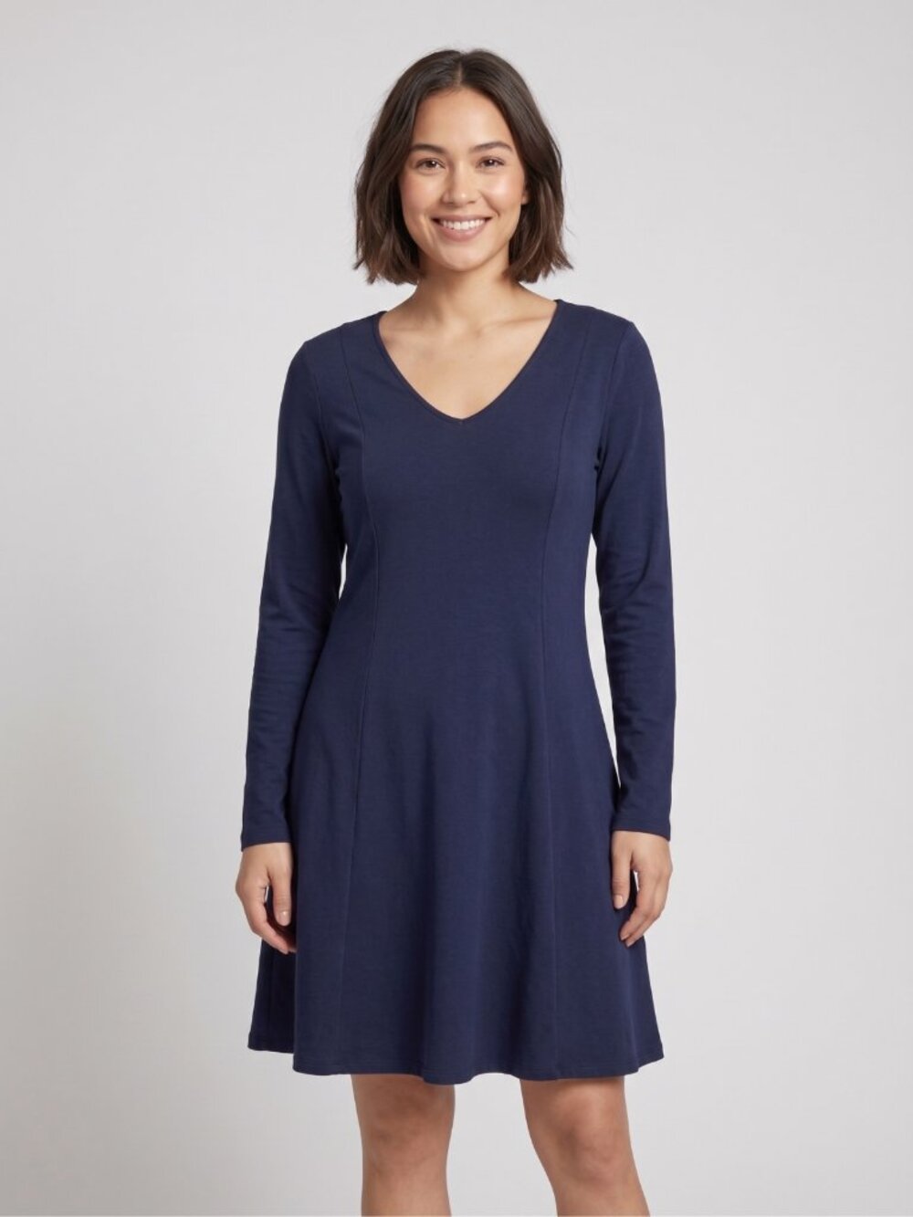 NWT | Navy Blue V-Neck Long Sleeve Fit-and-Flare Midi Dress | Medium